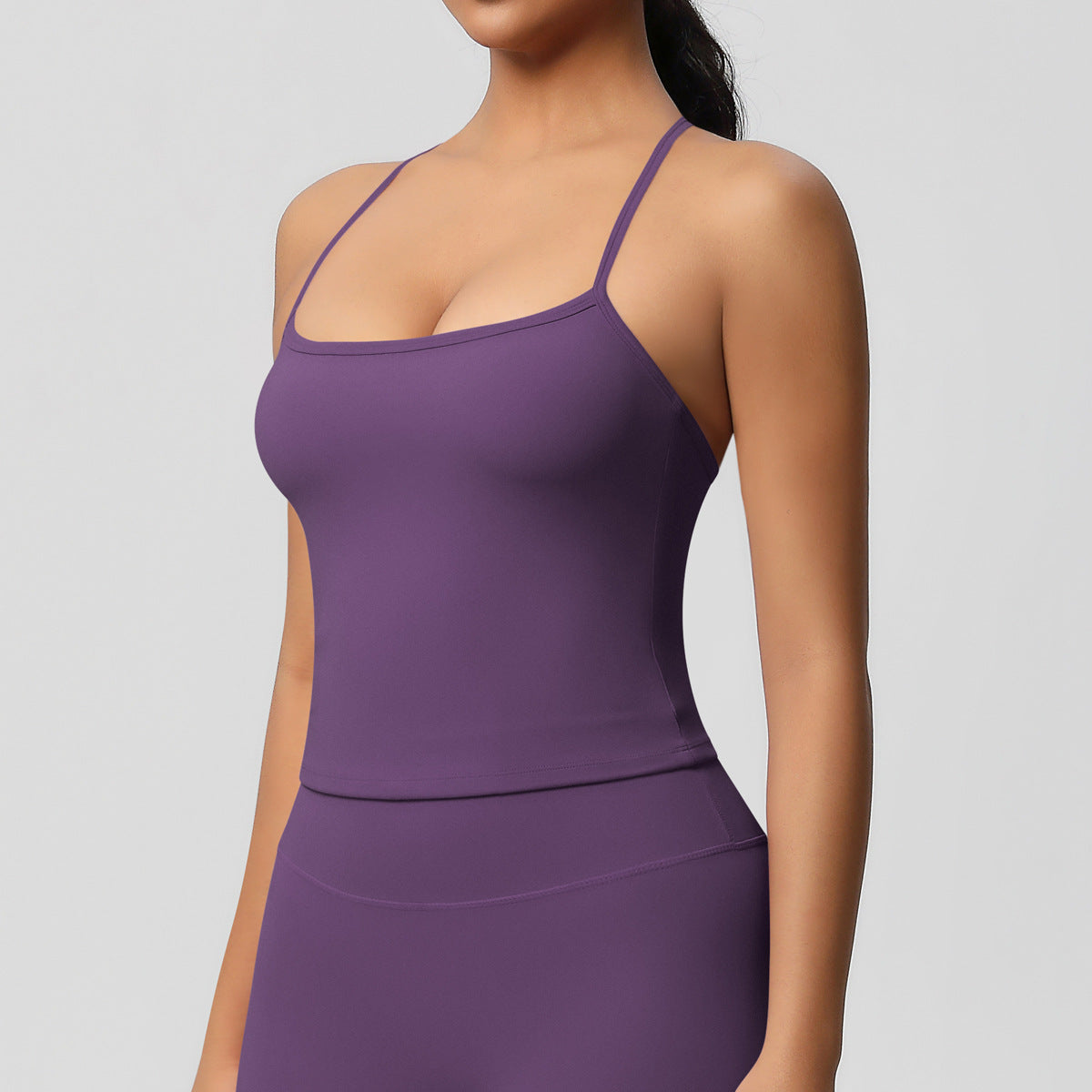 Purple yoga top with built in padding