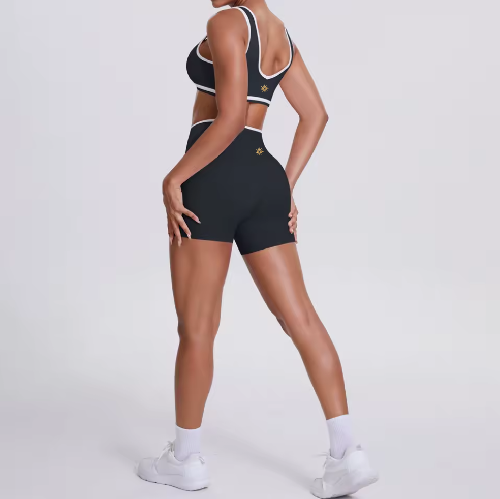Black gym shorts and bra set