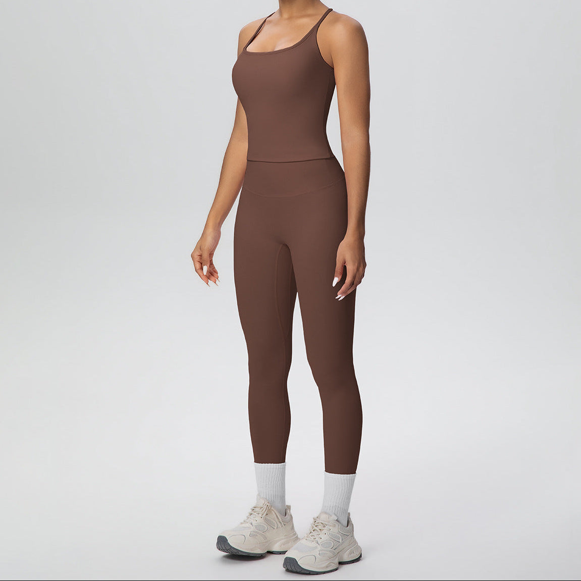 brown leggings and top set for gym