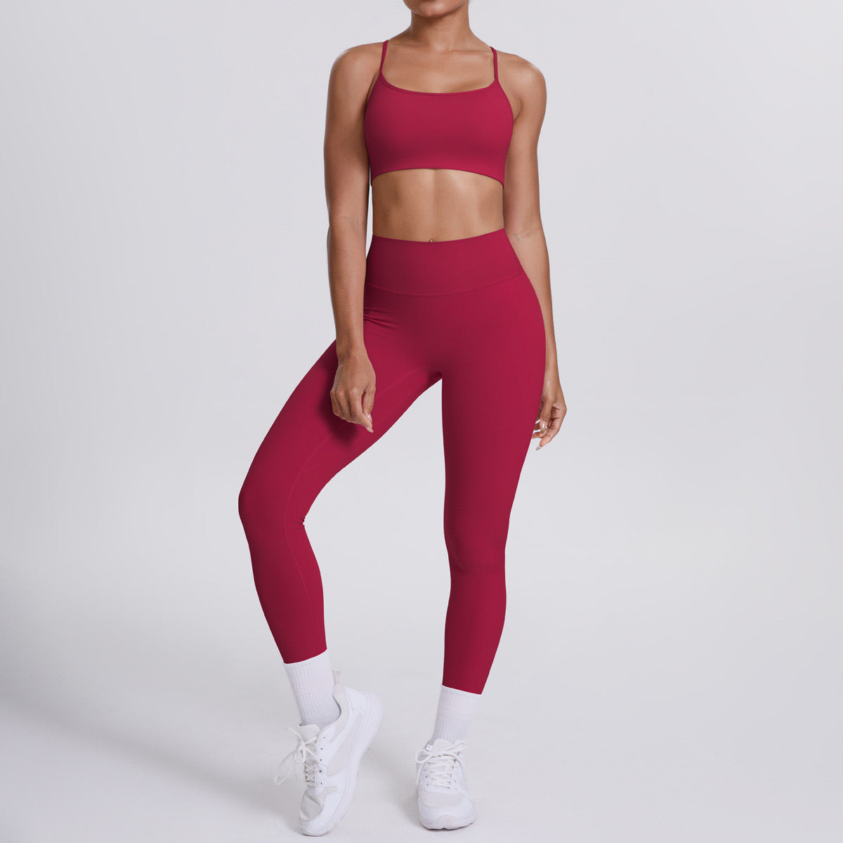 red leggings and bra set