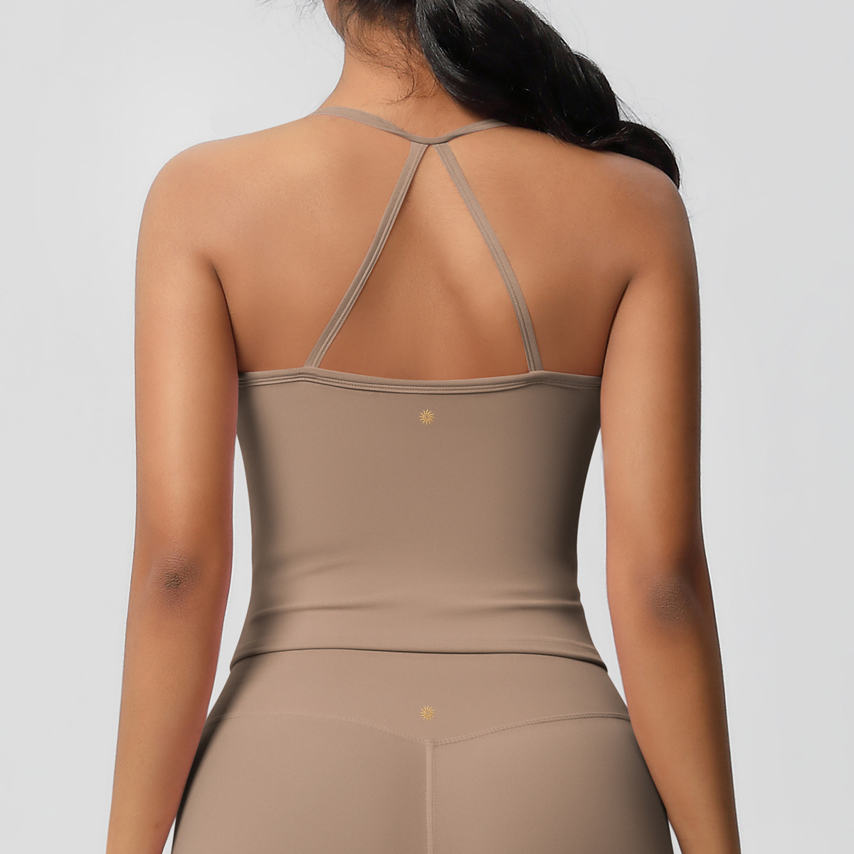 Tan Yoga top with built in bra
