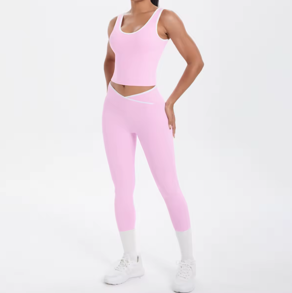 women wearing pink gym outfit
