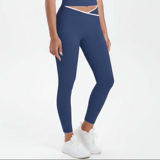 Navy gym leggings with v shaped waist