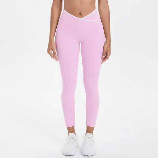 pale pink leggings with white trim