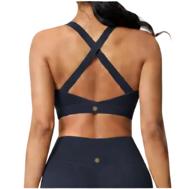 black sports bra with crisscross back straps