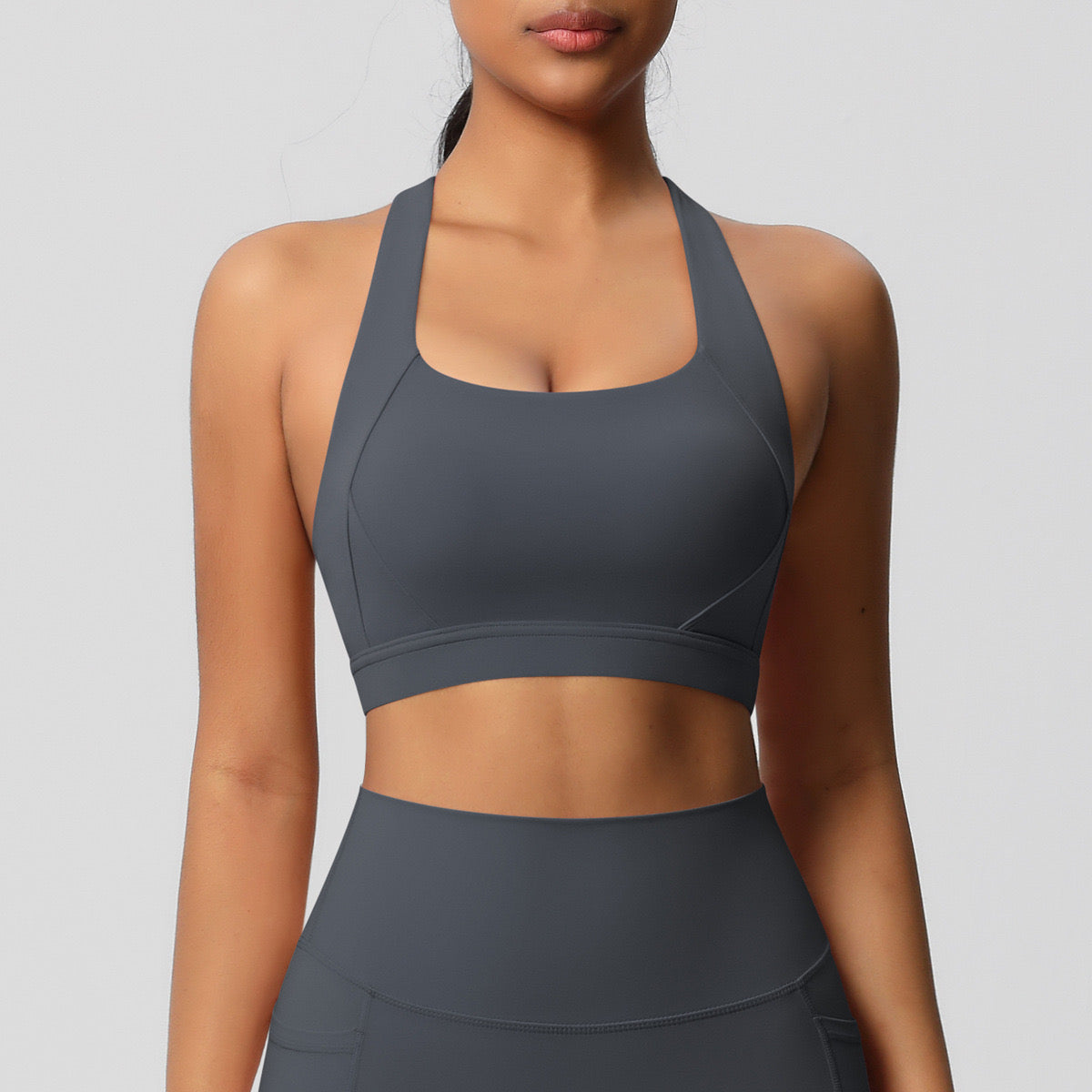 Gray bra with high support