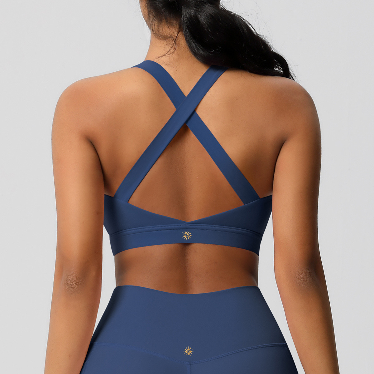 Navy sports bra with high support