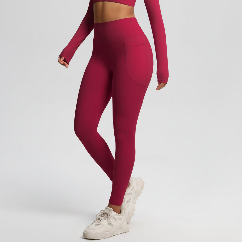 Red leggings with iphone pockets