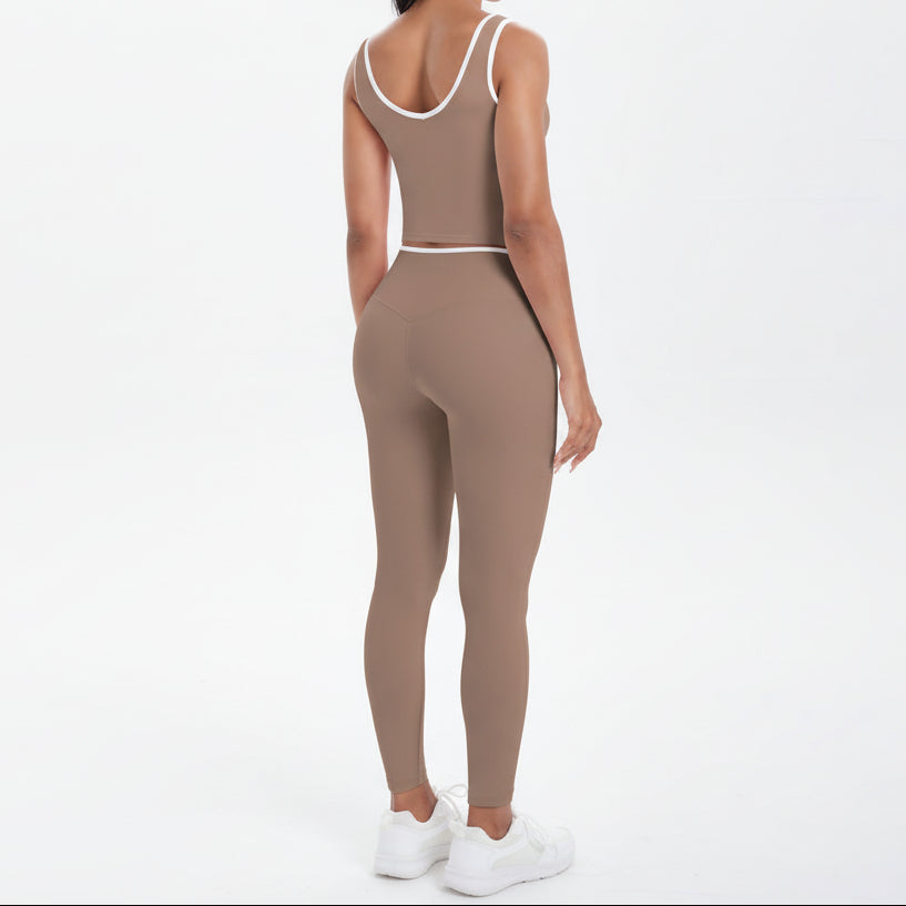 Tan leggings and top for yoga