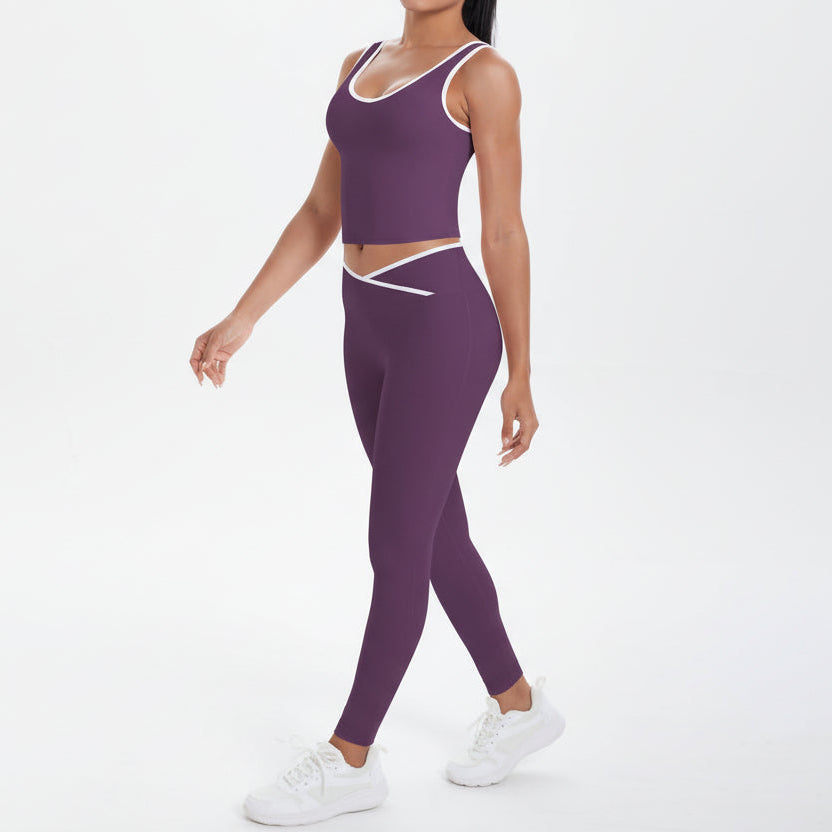 Dark purple leggings and top set for gym