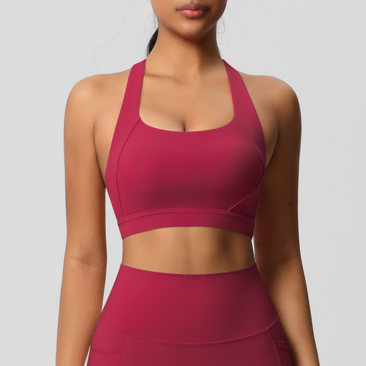 red sports bra with high support