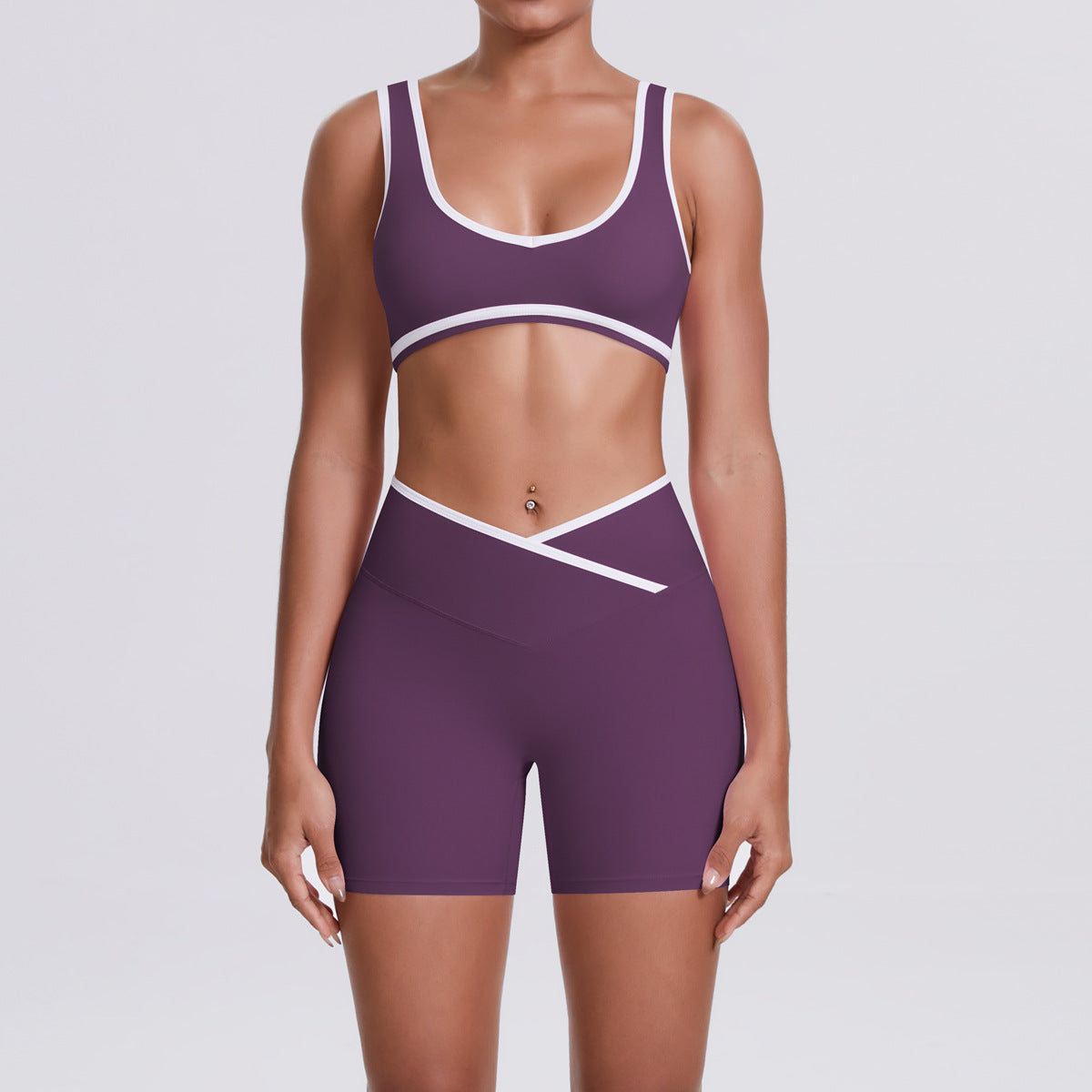 purple biker shorts gym outfit