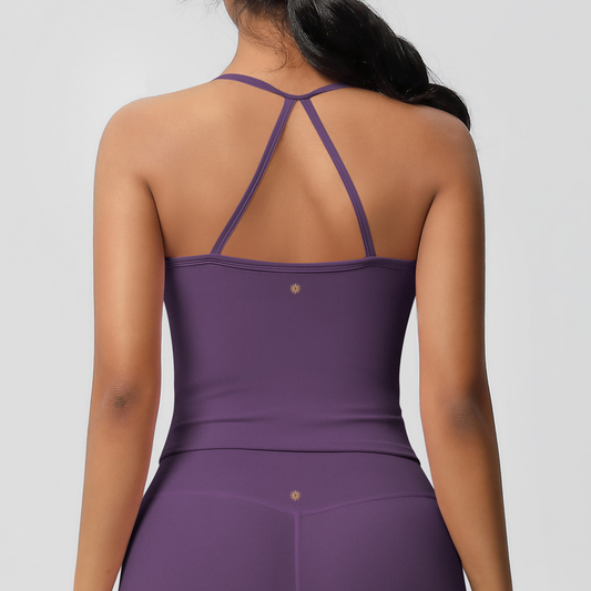 Purple gym top with built in bra