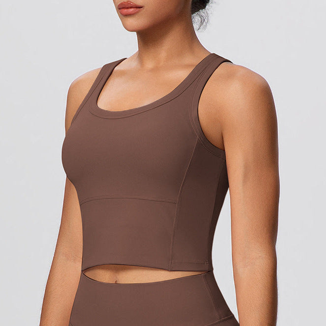 womens brown crop gym top