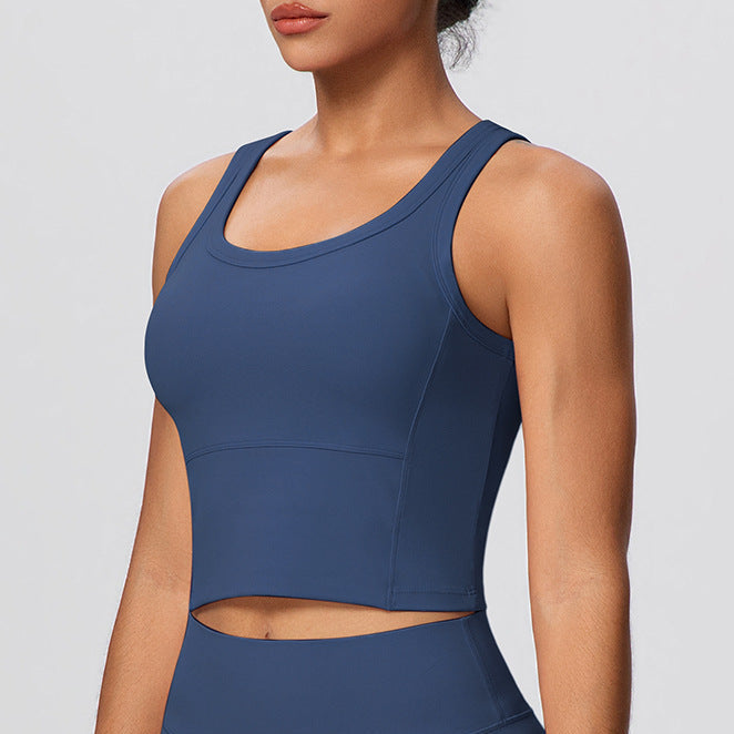 womens navy crop top with built in bra