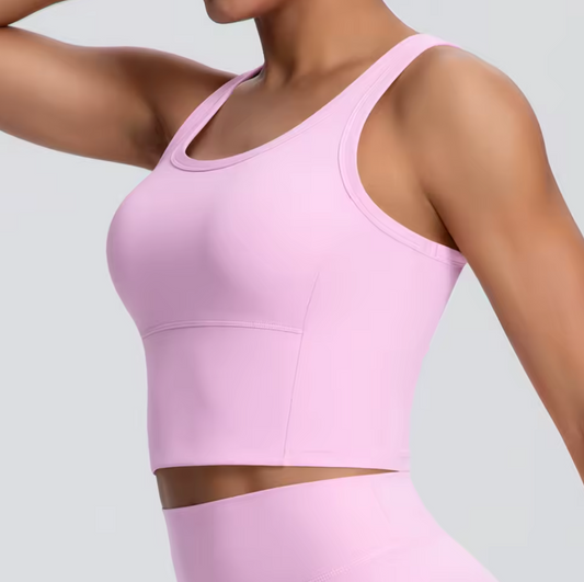 womens pink crop top with built in bra
