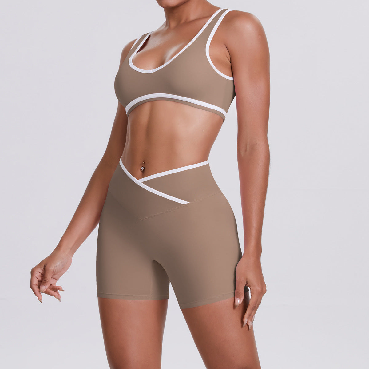 womens tan gym outfit