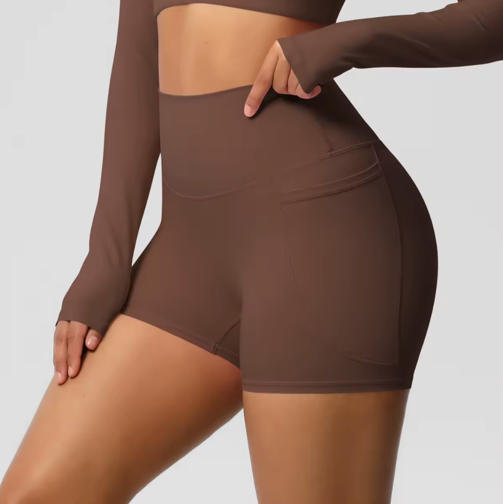 Brown bike shorts with pockets