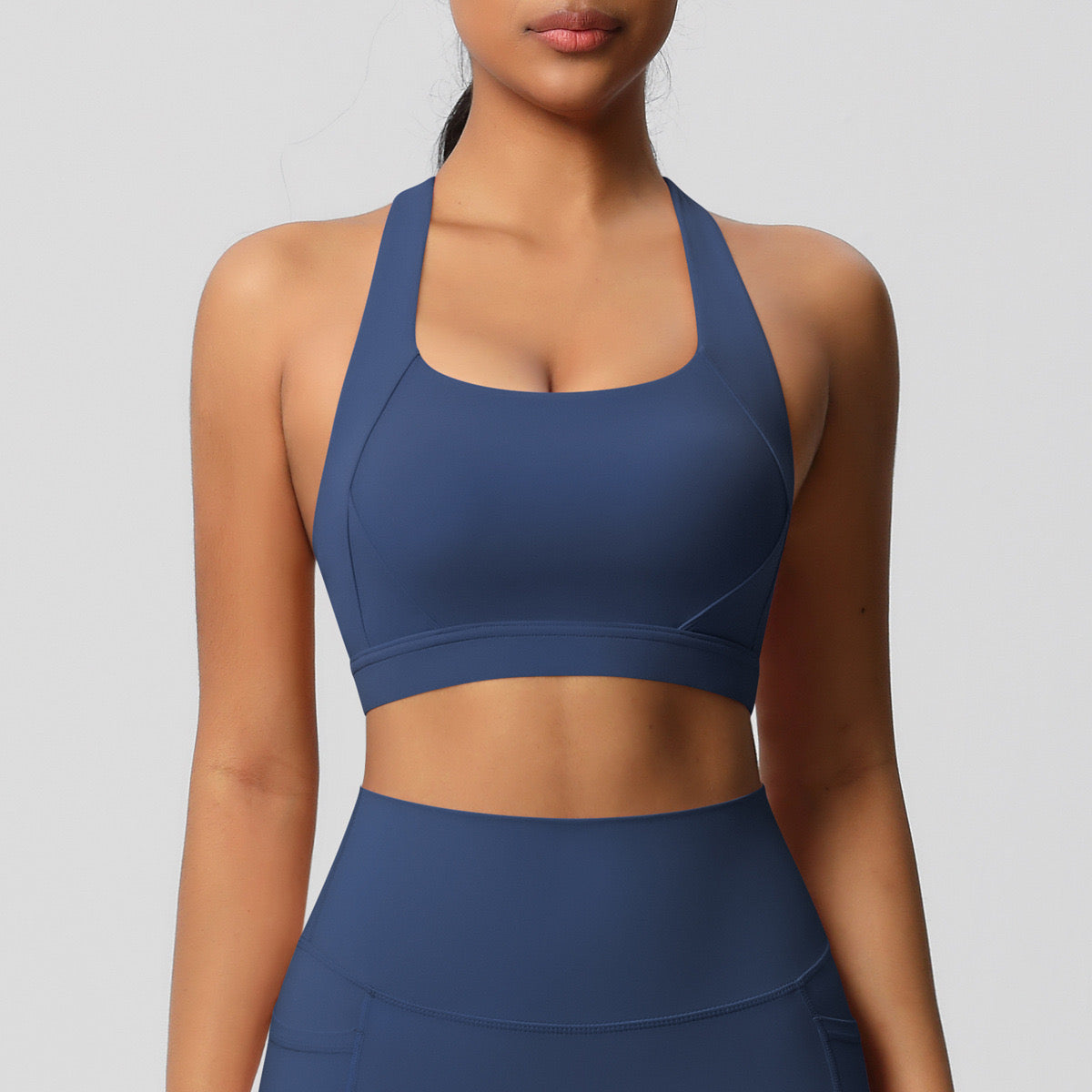 Navy sports bra with high support